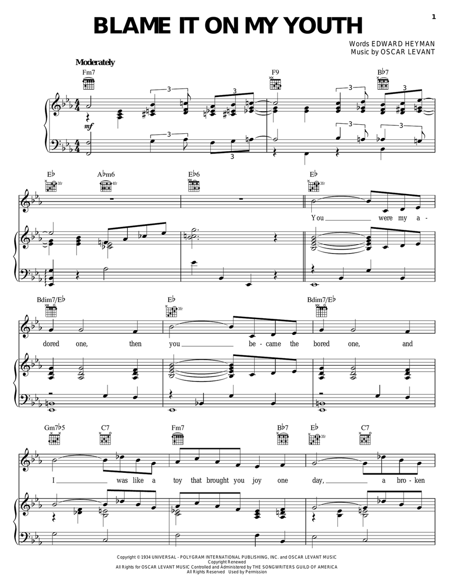 Blame It On My Youth Piano, Vocal, Guitar scores gallery preview page 1