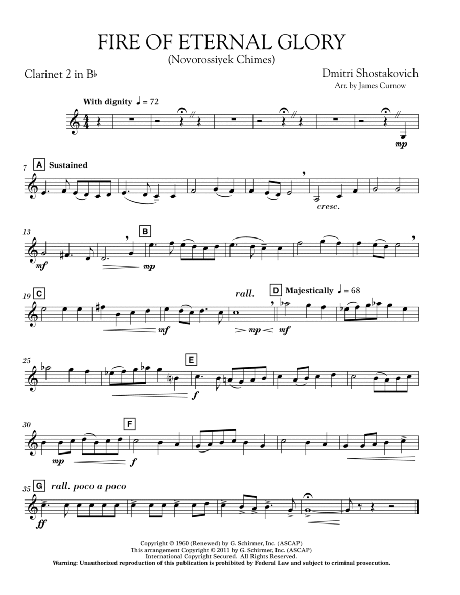 Fire of Eternal Glory (Novorossiyek Chimes) - Bb Clarinet 2 B-Flat Clarinet scores gallery preview page 1