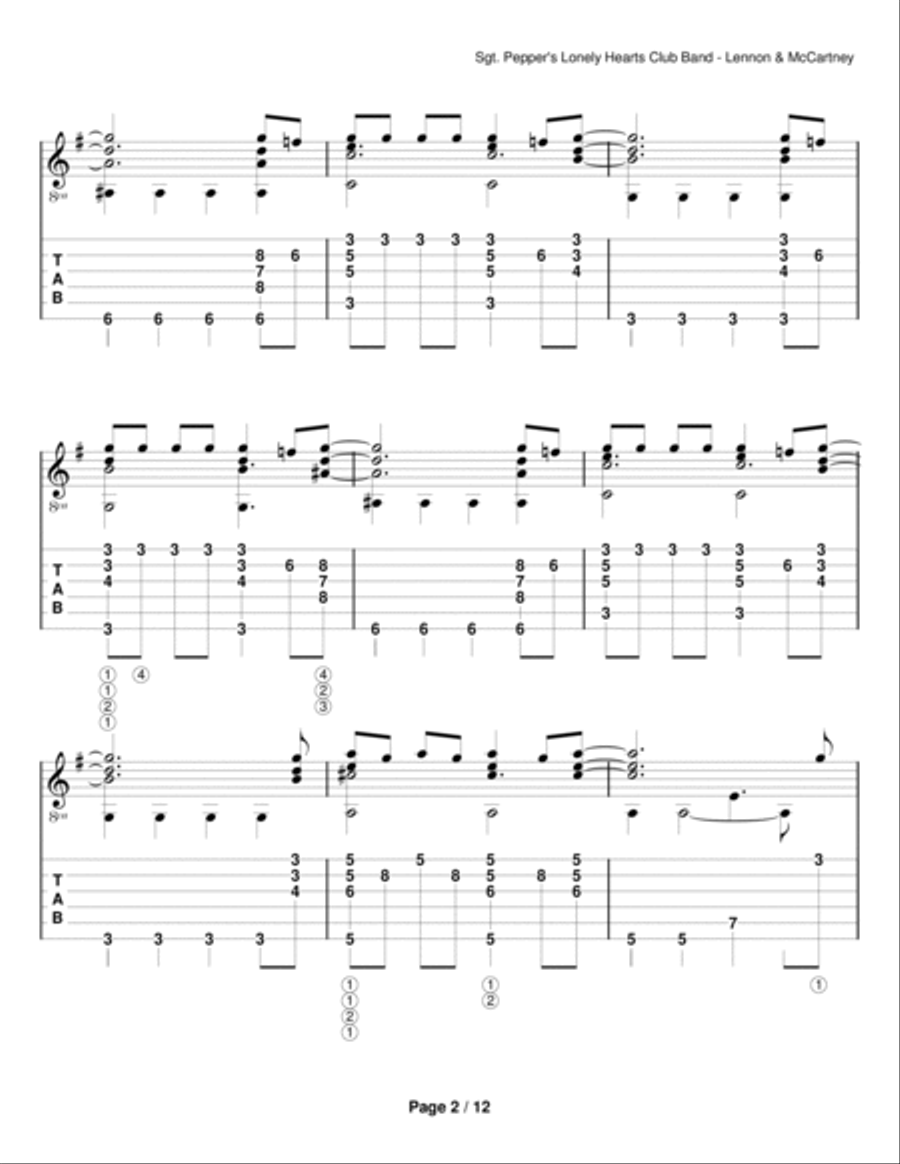 Sgt. Pepper's Lonely Hearts Club Band Guitar Solo scores gallery preview page 2