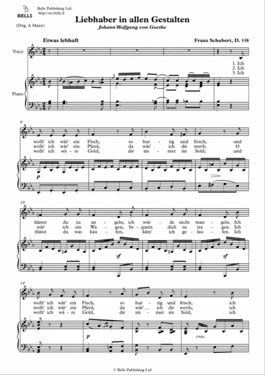 Liebhaber in allen Gestalten (D. 558) (E-flat Major) Voice Solo scores gallery preview page 1