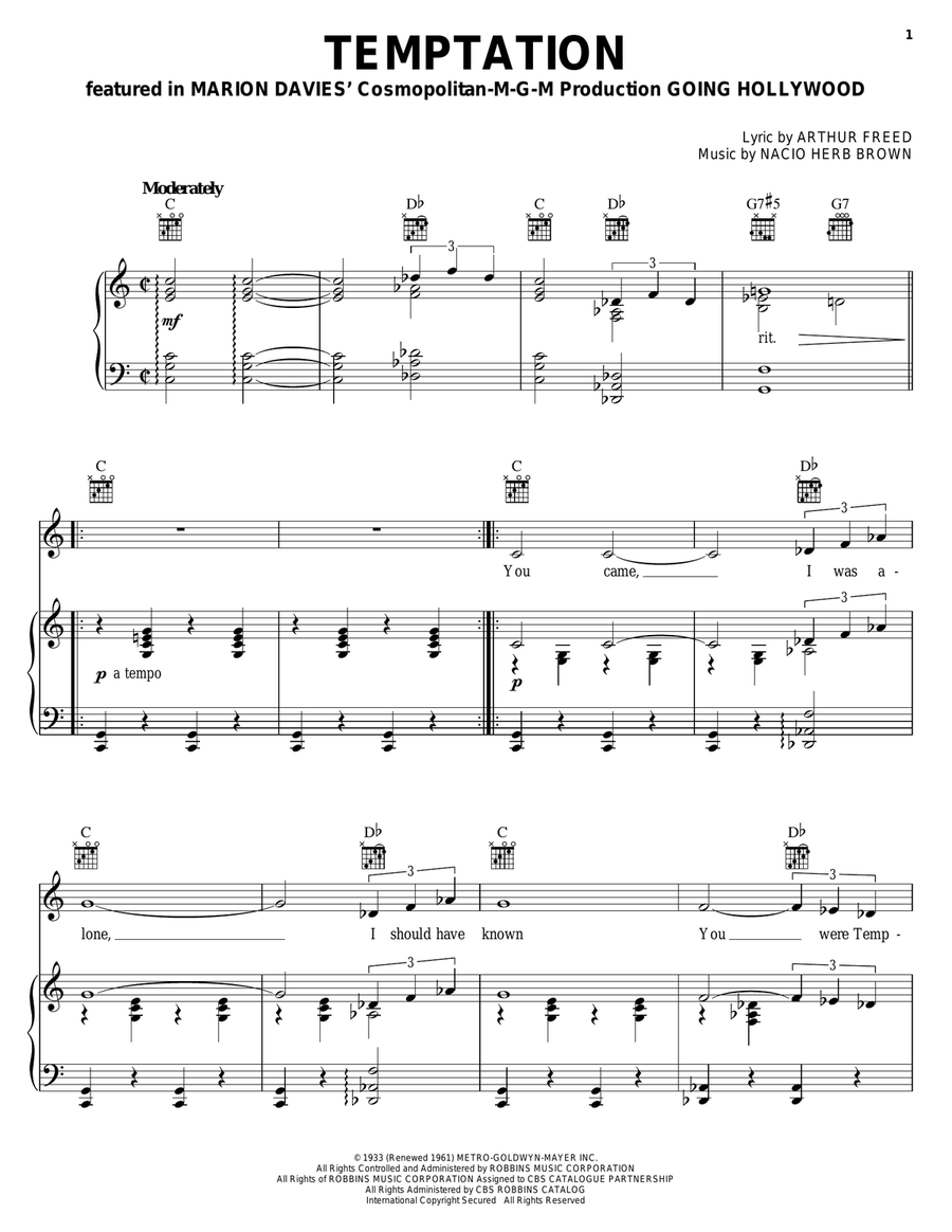 Temptation Temptation Piano, Vocal, Guitar scores gallery preview page 1