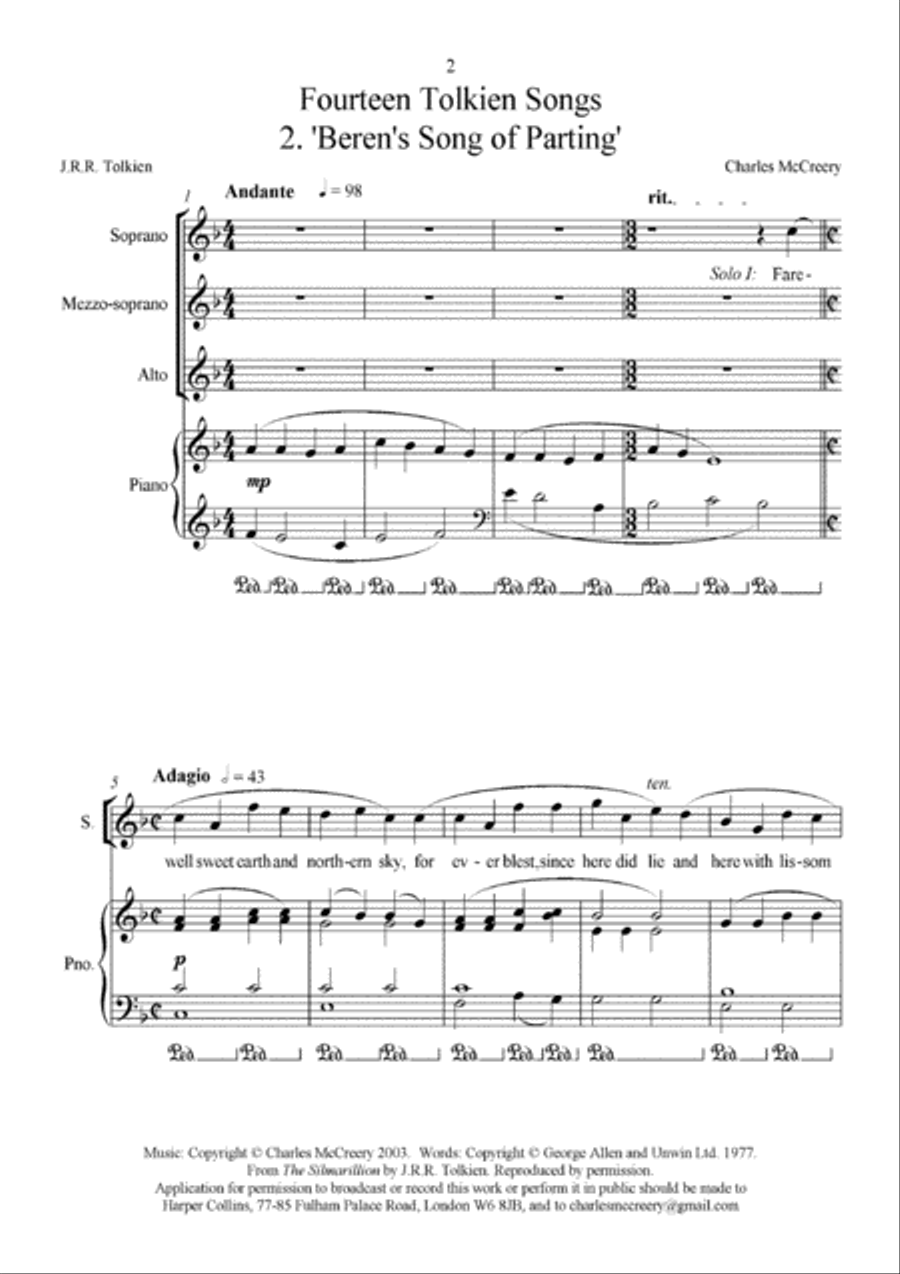 Tolkien Song: Beren's Song of Parting SSA scores gallery preview page 2