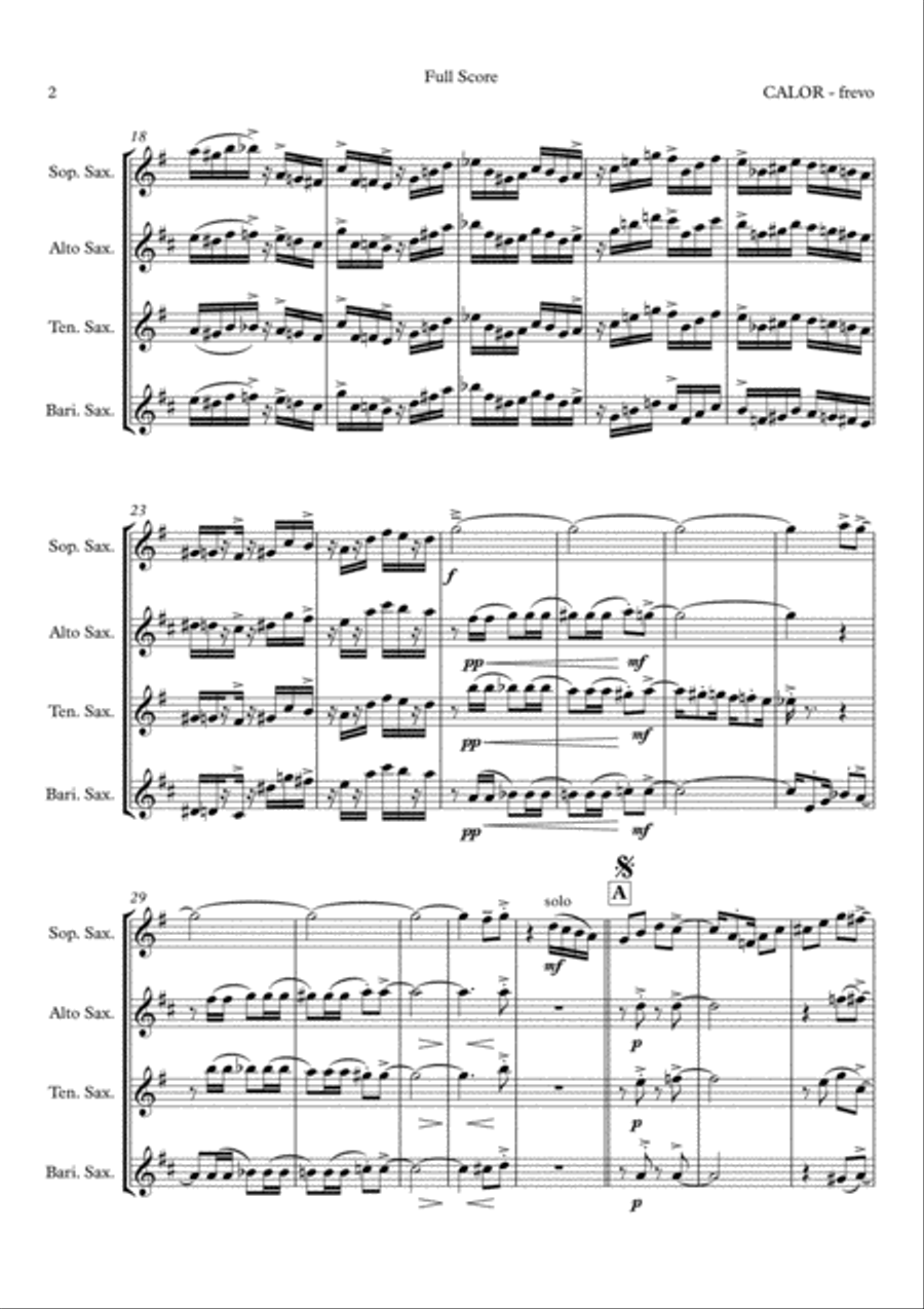 Calor (Frevo) by Dino Barioni Woodwind Quartet scores gallery preview page 2