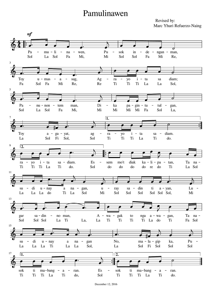Pamulinawen Pamulinawen A Cappella scores gallery preview page 1