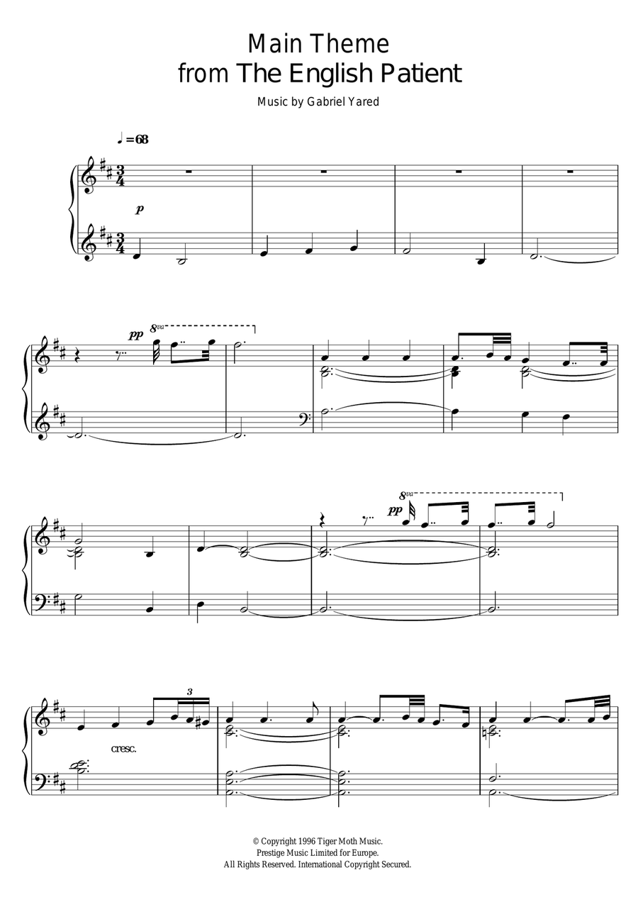 Main Theme (from The English Patient) Piano Solo scores gallery preview page 1