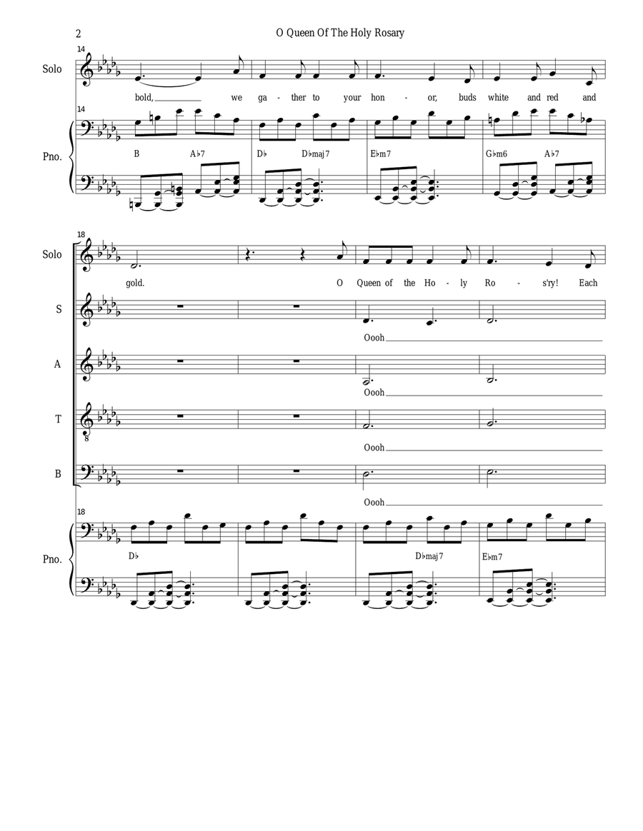O Queen Of The Holy Rosary (Vocal solo and SATB) 4-Part scores gallery preview page 2