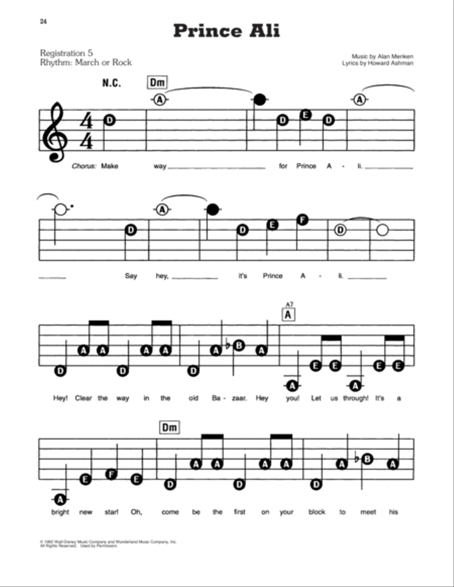 Prince Ali (from Disney's Aladdin) Electronic Keyboard scores gallery preview page 1