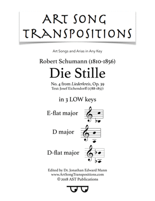 Book cover for SCHUMANN: Die Stille, Op. 39 no. 4 (in 3 low keys: E-flat, D, D-flat major)