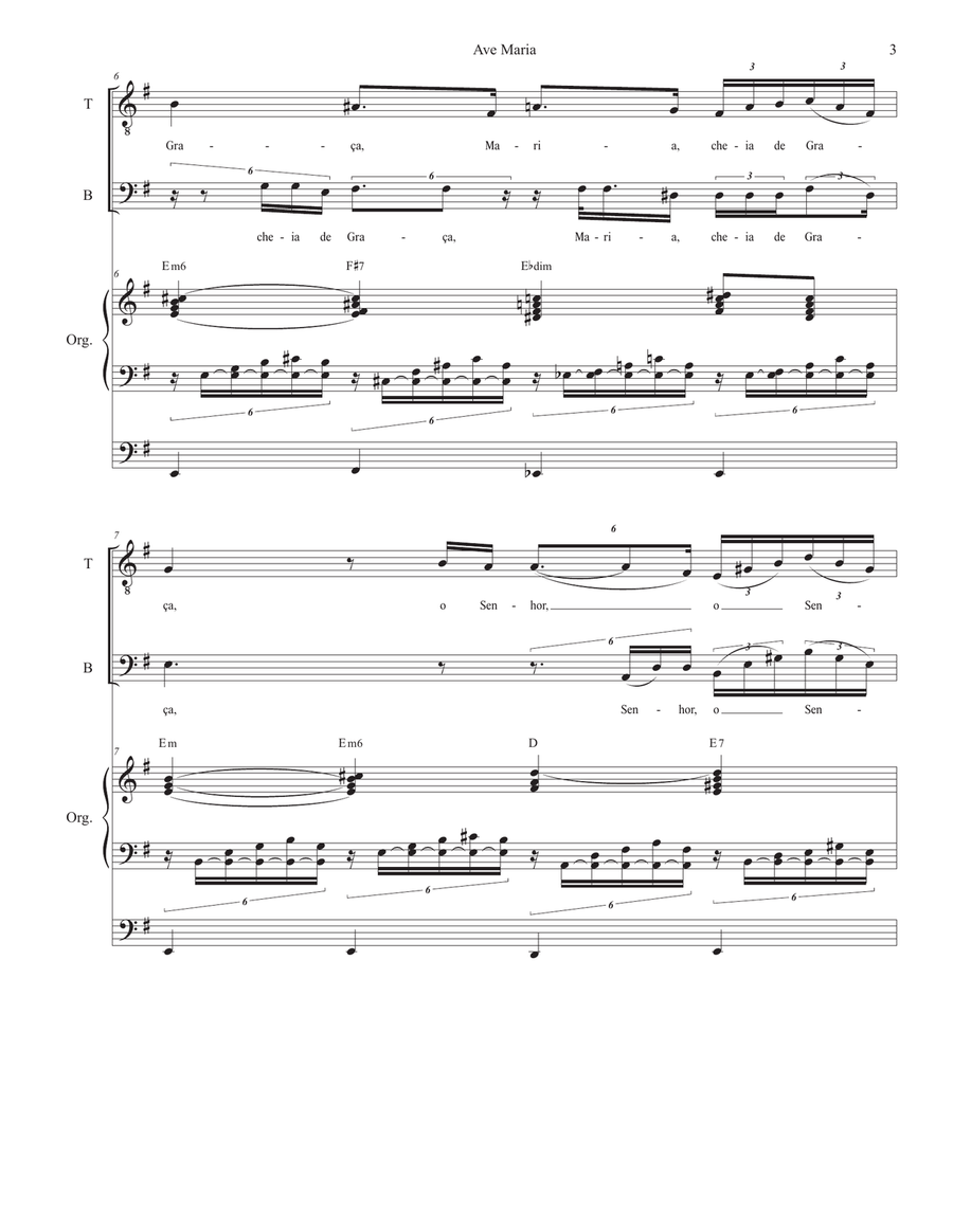 Ave Maria (Portuguese Lyrics - for 2-part choir (TB) - Low Key - Organ Accompaniment) TB scores gallery preview page 4