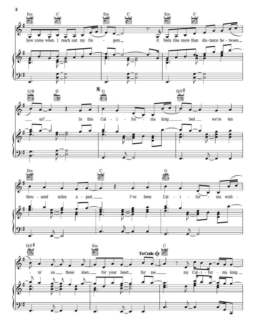 California King Bed California King Bed Piano, Vocal, Guitar scores gallery preview page 2