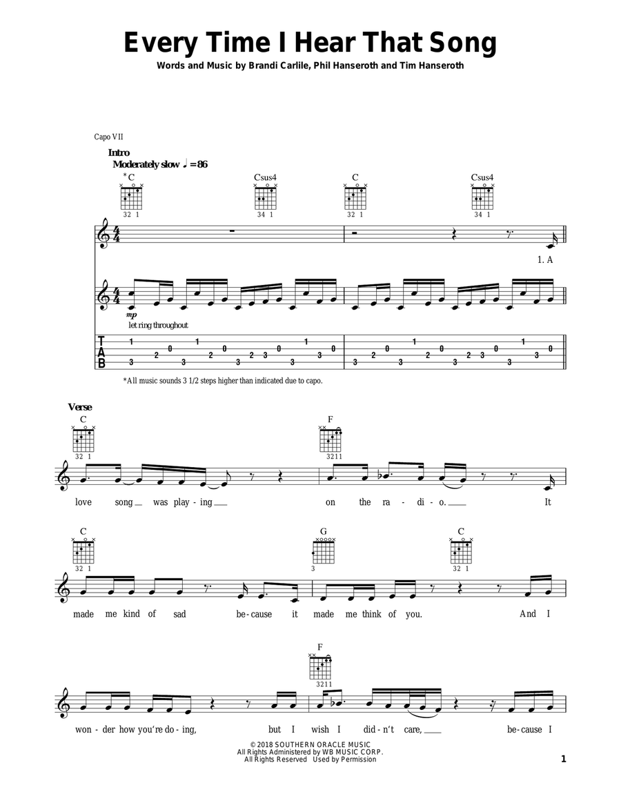 Every Time I Hear That Song Acoustic Guitar scores gallery preview page 1