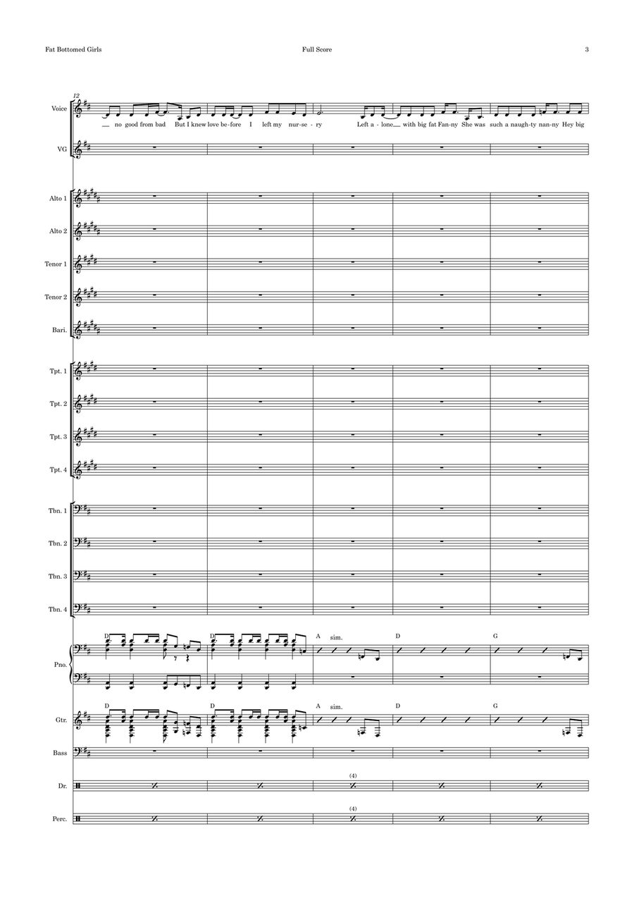 Fat Bottomed Girls Jazz Ensemble scores gallery preview page 3