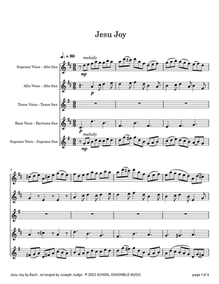 Jesu Joy by Bach for Saxophone Quartet in Schools