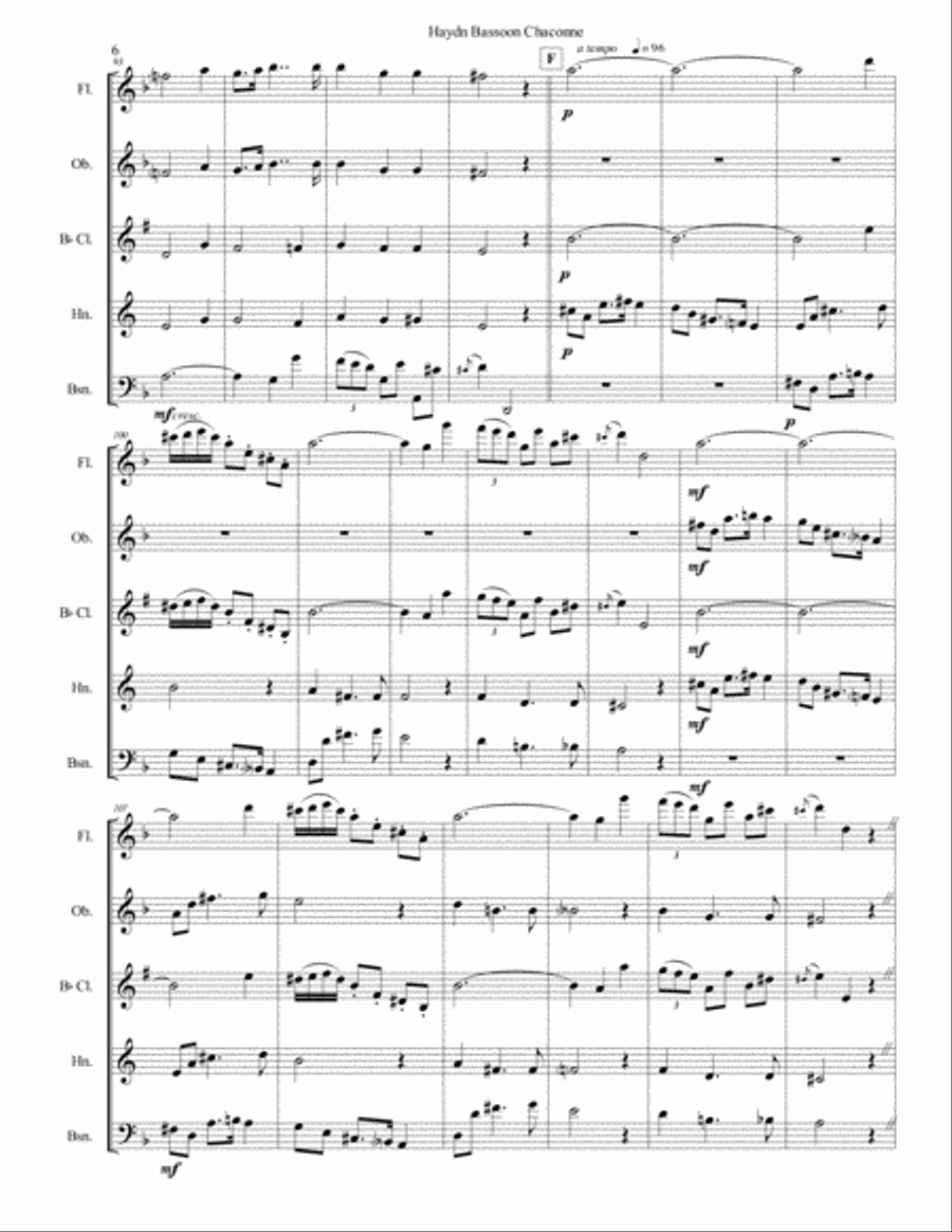 Haydn Bassoon Chaconne Woodwind Quintet scores gallery preview page 6