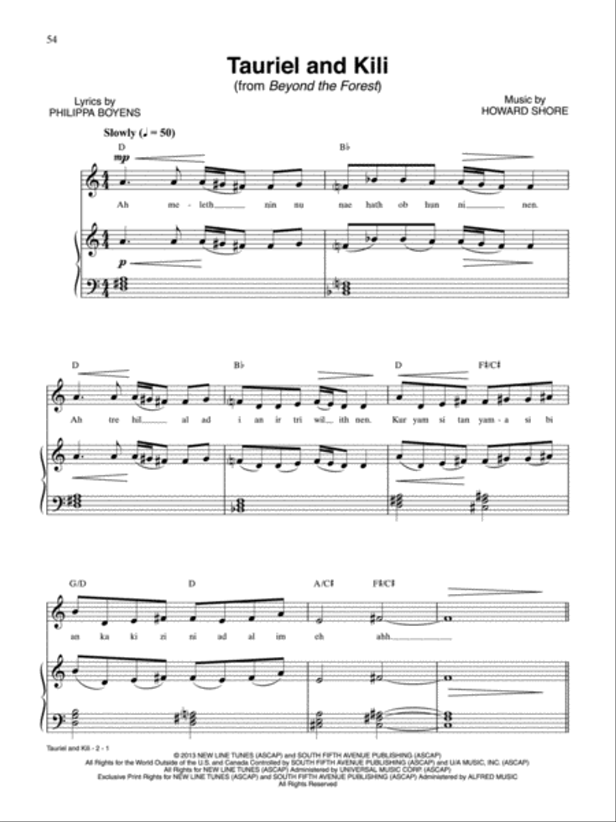Tauriel and Kili (from The Hobbit: The Desolation of Smaug) Piano, Vocal, Guitar scores gallery preview page 1