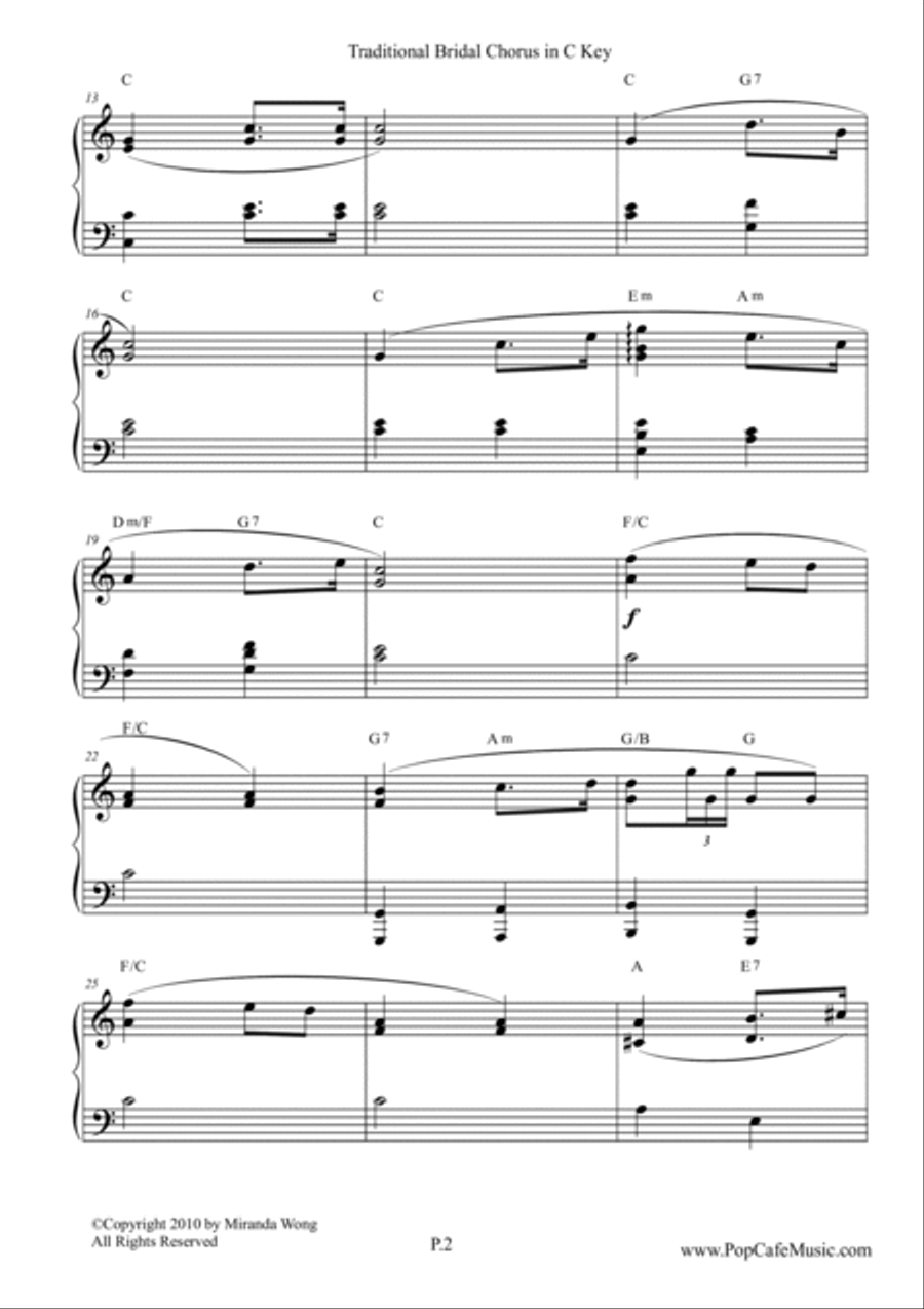 Bridal Chorus ( Contemporary Edition ) in C Key Piano scores gallery preview page 2