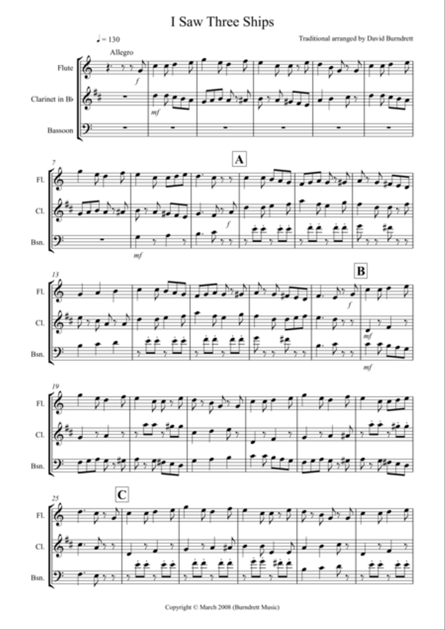 I Saw Three Ships for Wind Trio Woodwind Trio scores gallery preview page 1