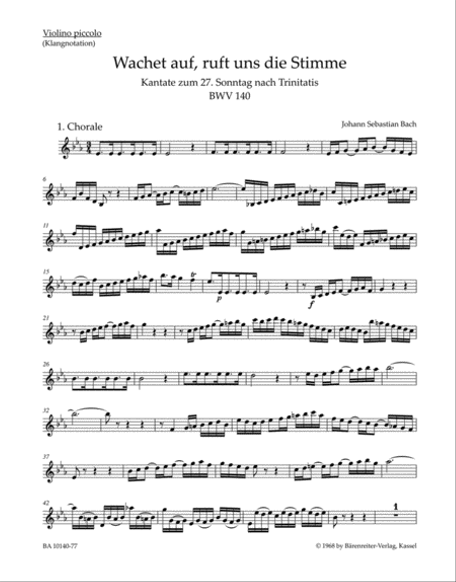 Wake ye maids! hark, strikes the hour BWV 140 Violin scores gallery preview page 1