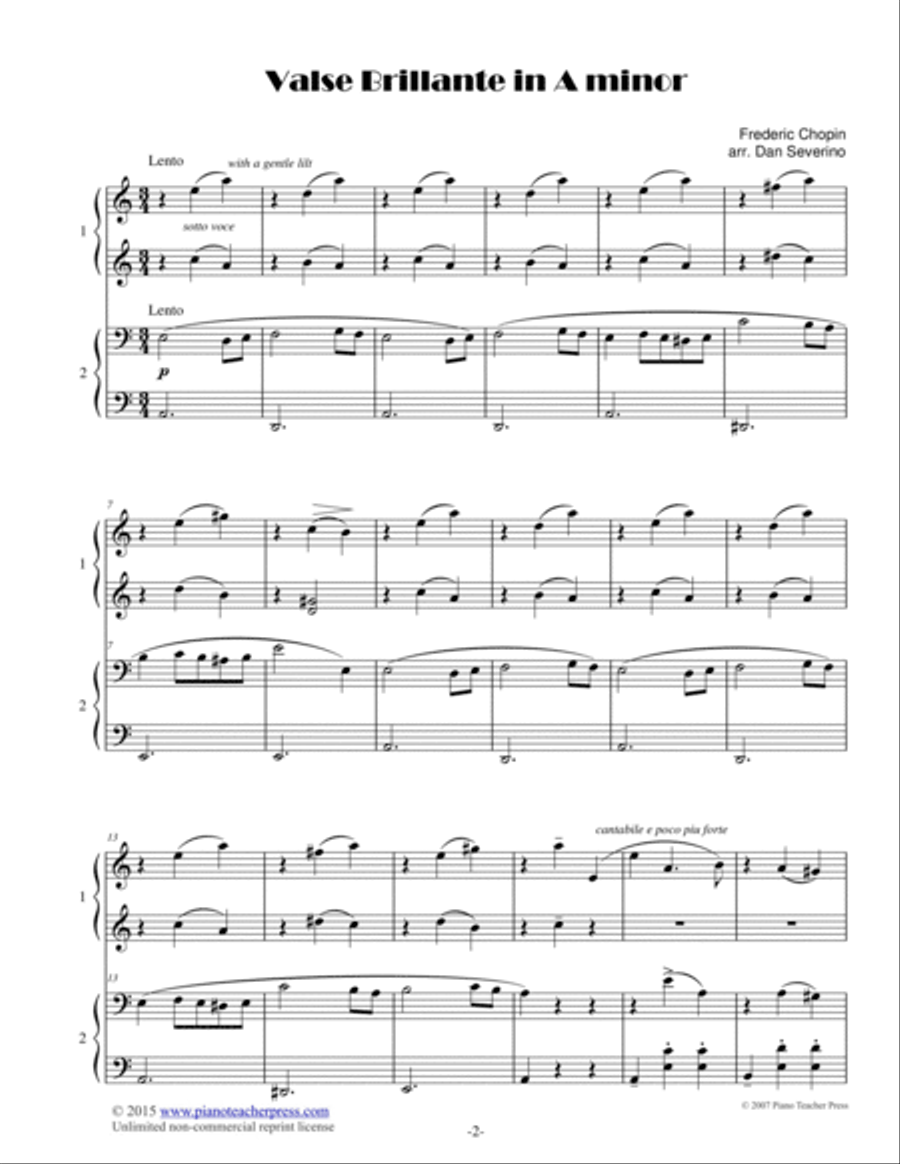 Valse Brilliante in A minor by Chopin 1 Piano, 4-Hands scores gallery preview page 2