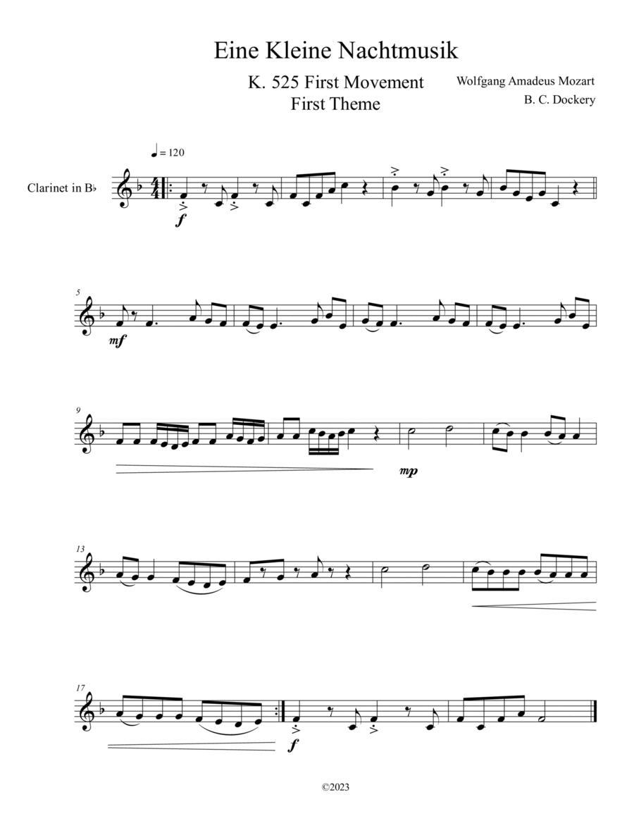 Eine Kleine Nachtmusik (A Little Night Music) K. 525 Mvmt. I for Clarinet Solo image number null
