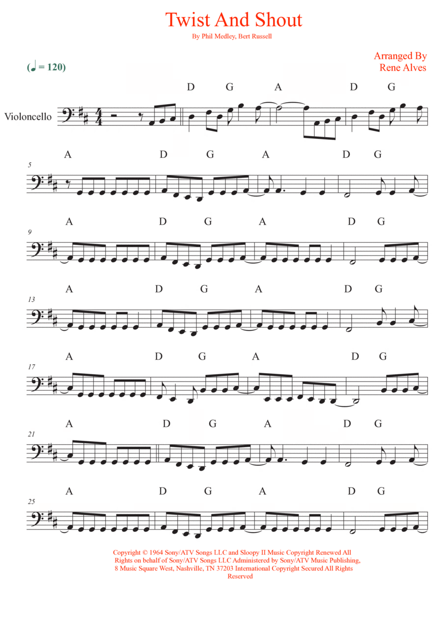 Twist And Shout Cello Solo scores gallery preview page 1