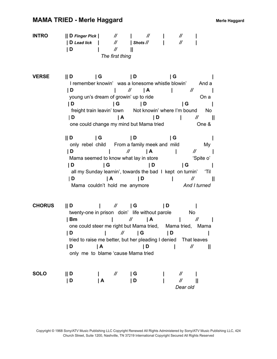 Mama Tried Acoustic Guitar scores gallery preview page 1