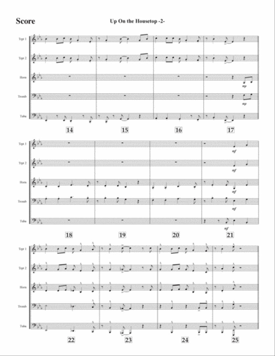 Up On the Housetop for brass quintet Brass Quintet scores gallery preview page 2
