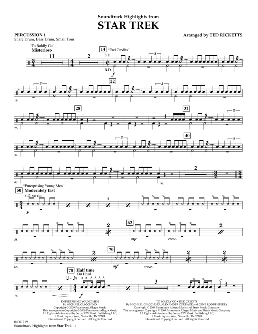 Star Trek - Soundtrack Highlights - Percussion 1 Percussion scores gallery preview page 1