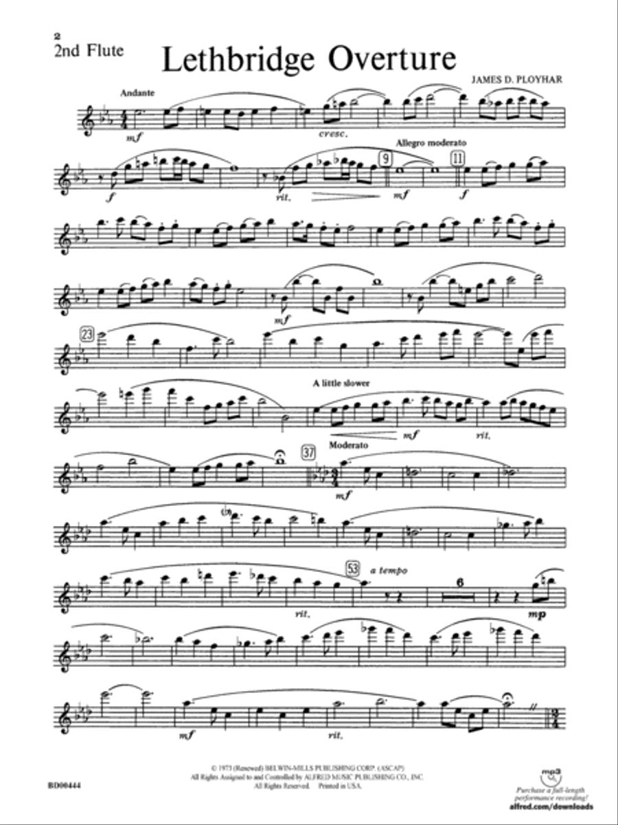 Lethbridge Overture: 2nd Flute Concert Band scores gallery preview page 1
