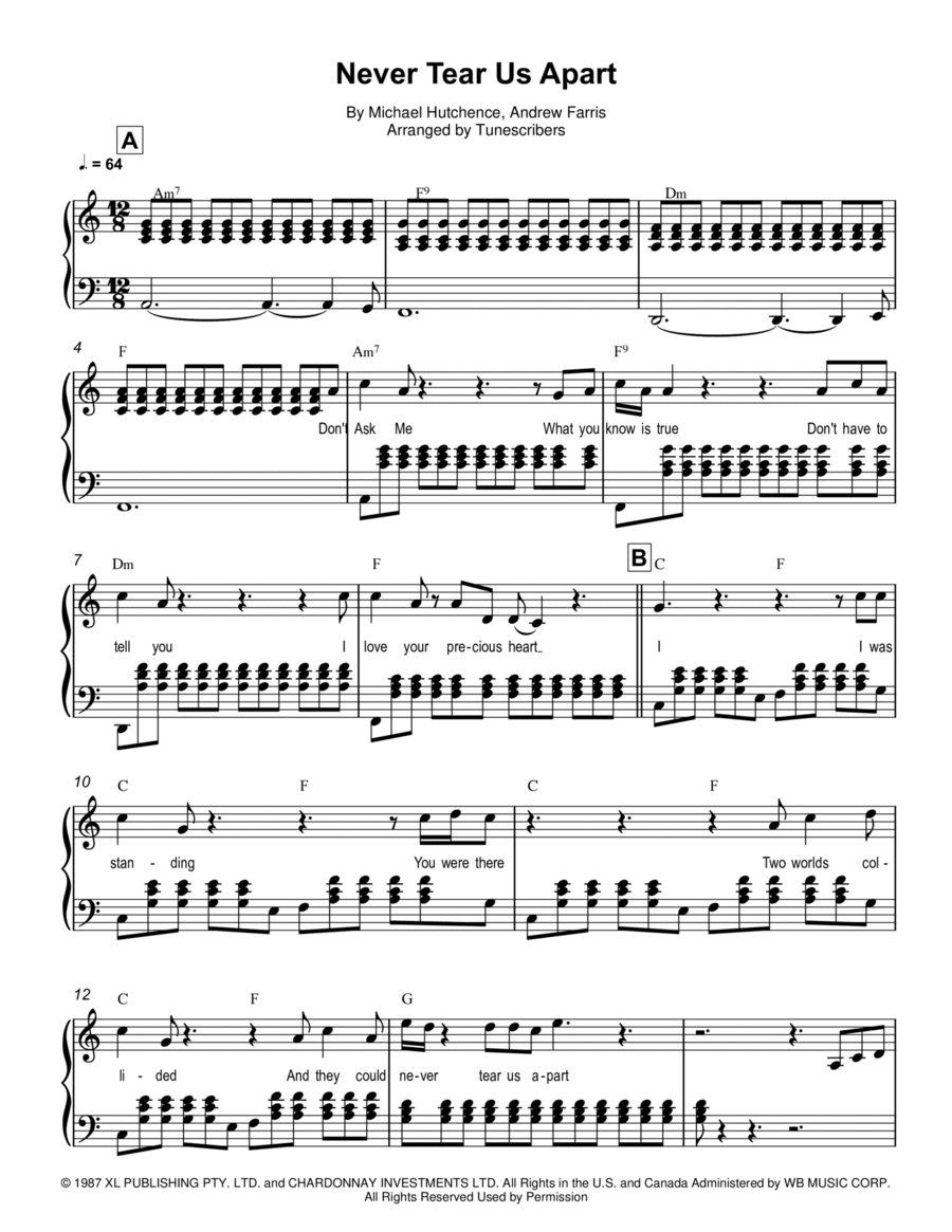 Never Tear Us Apart Piano Solo scores gallery preview page 1