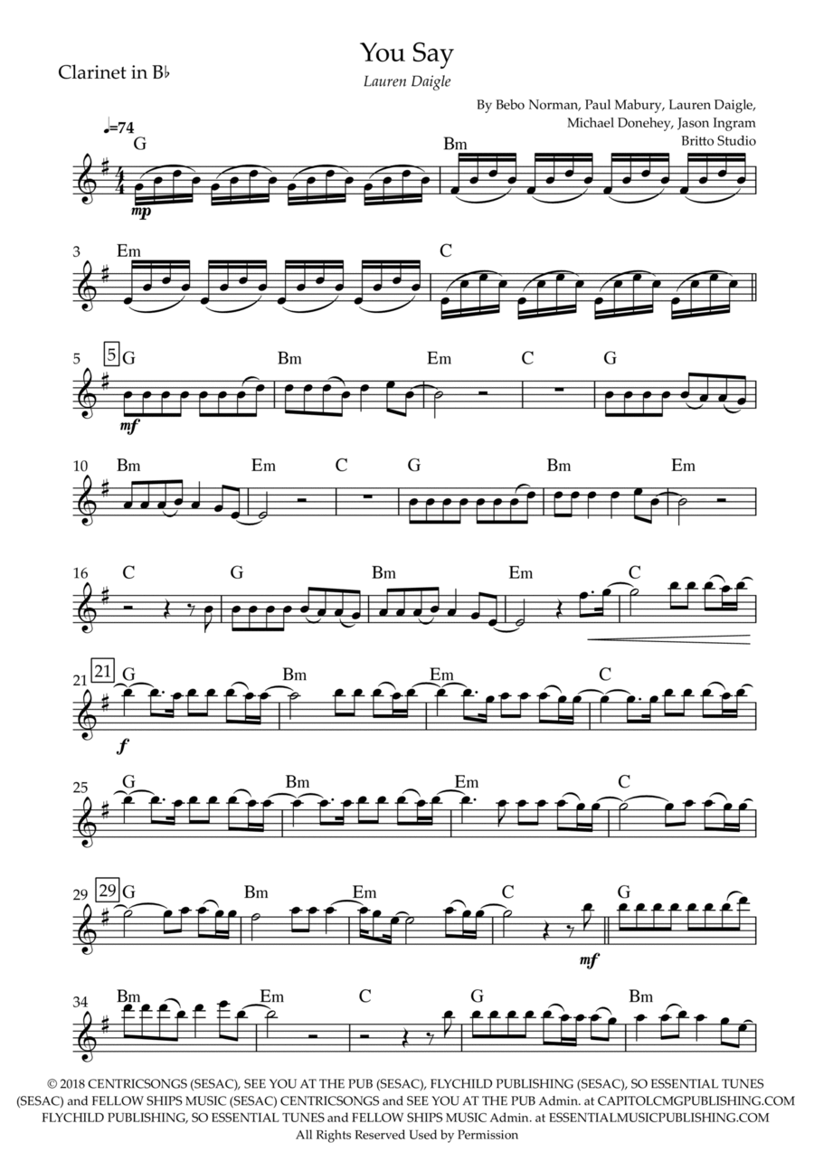 You Say You Say B-Flat Clarinet scores gallery preview page 1
