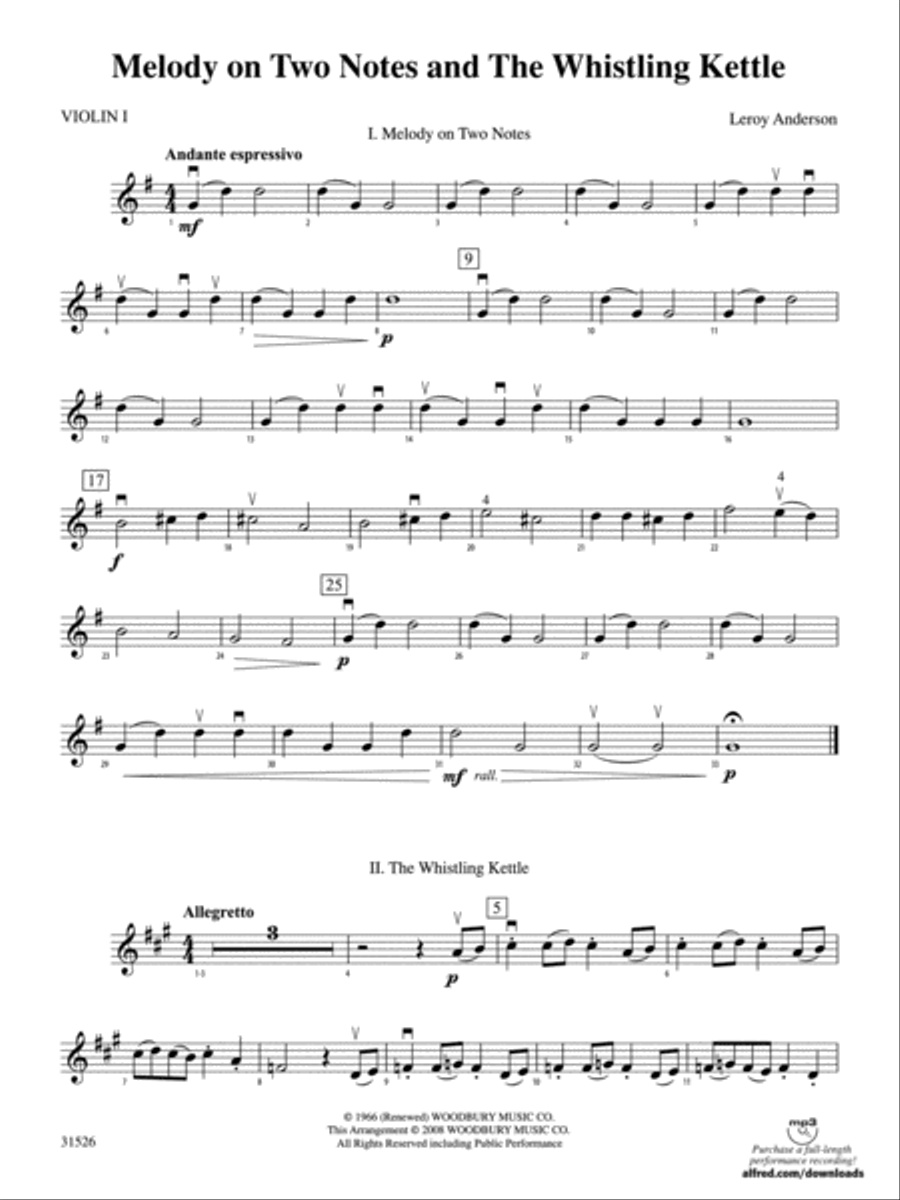 Melody on Two Notes and The Whistling Kettle: 1st Violin String Orchestra scores gallery preview page 1