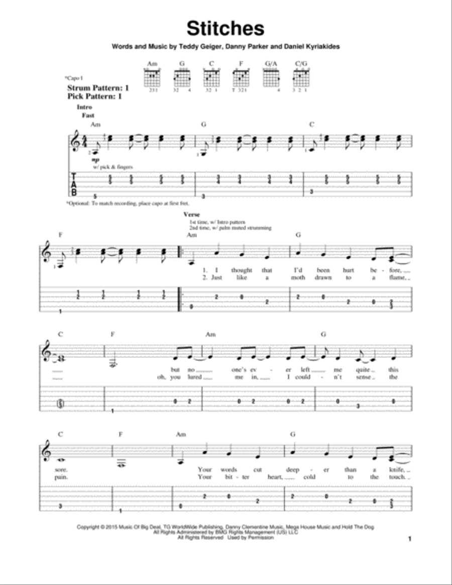 Stitches Acoustic Guitar scores gallery preview page 1
