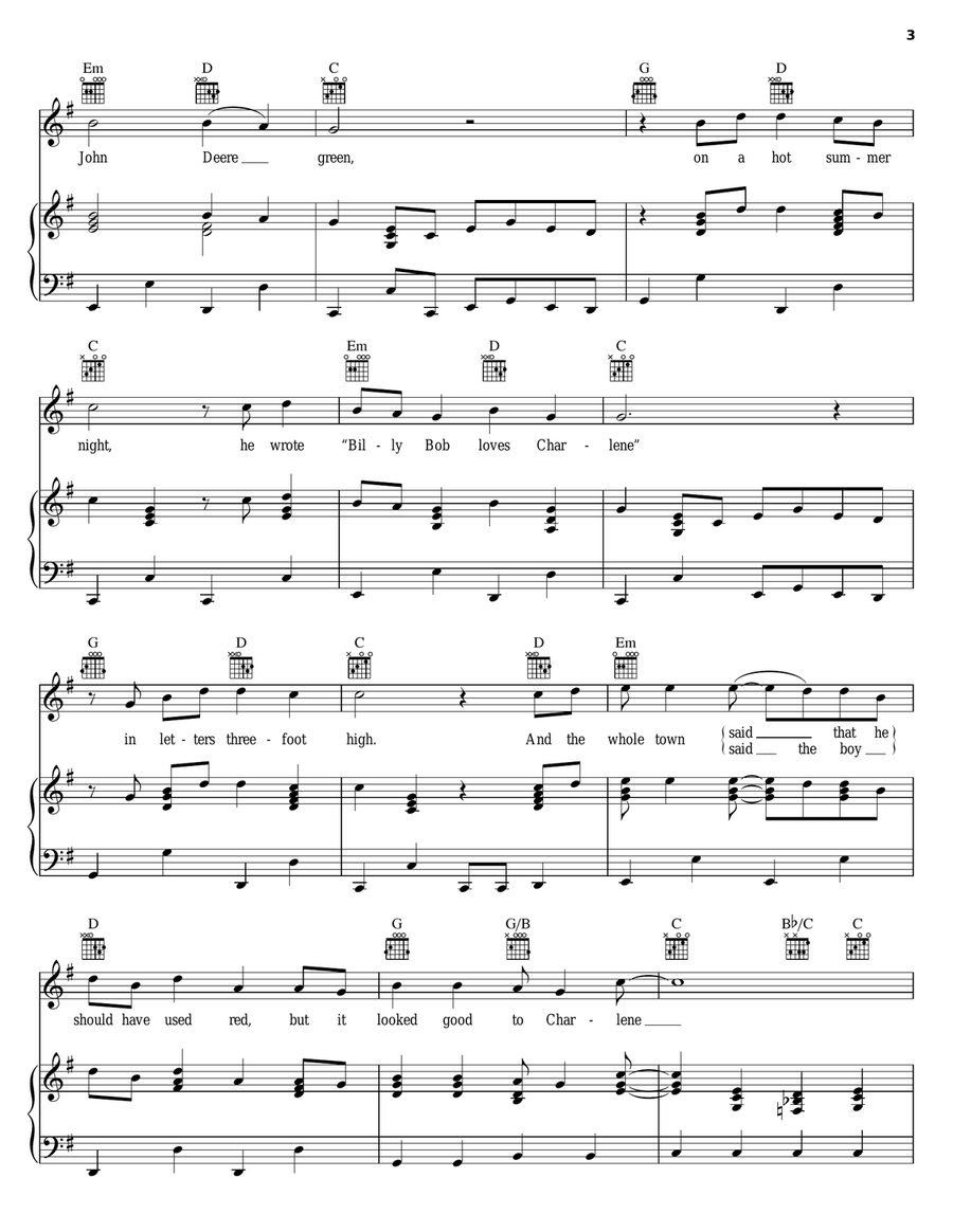 John Deere Green Piano, Vocal, Guitar scores gallery preview page 3