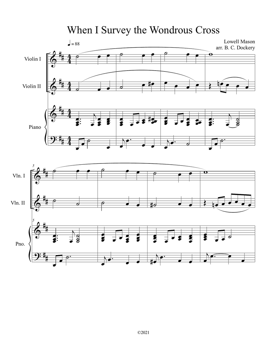 When I Survey the Wondrous Cross (Violin Duet) with optional piano accompaniment String Duet scores gallery preview page 1