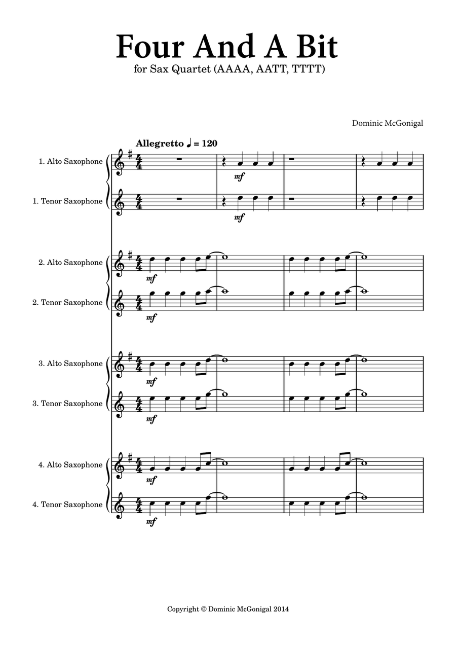 Four And A Bit (Sax Quartet flexible) Saxophone Quartet scores gallery preview page 1