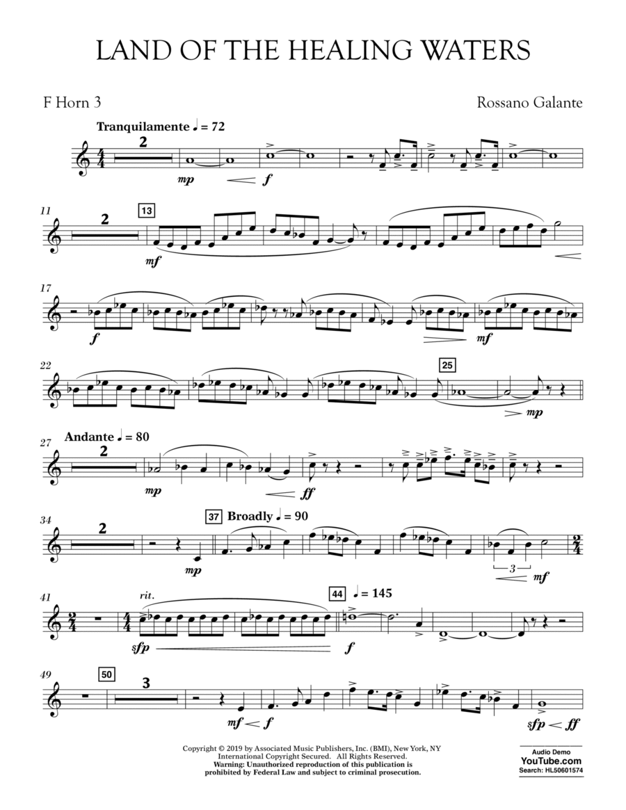 Land of the Healing Waters - F Horn 3 Horn scores gallery preview page 1