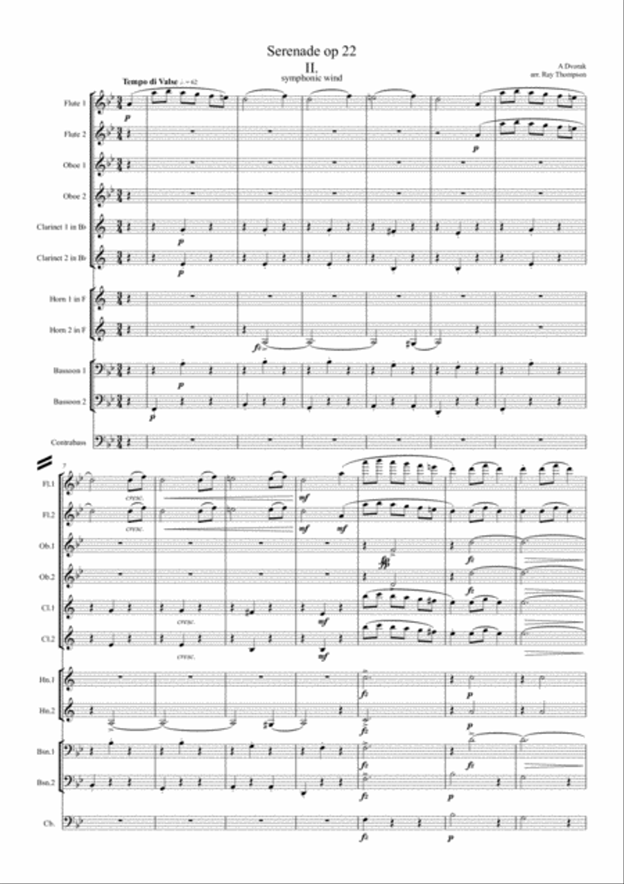 Dvorak: Serenade for Strings Op.22 Mvt. II Waltz - symphonic wind String Orchestra scores gallery preview page 1