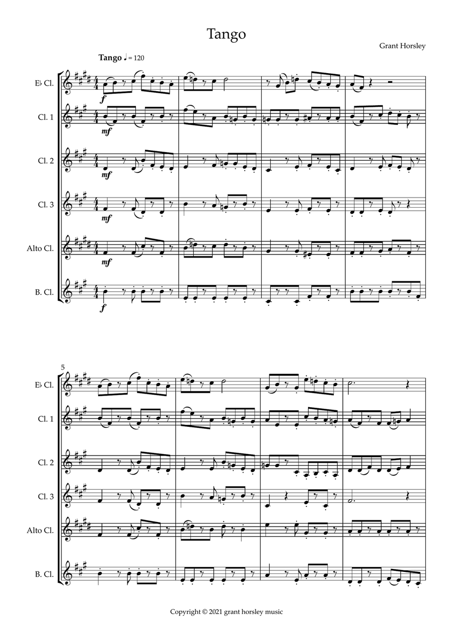 Tango for Clarinet Choir- Intermediate Clarinet Choir scores gallery preview page 2