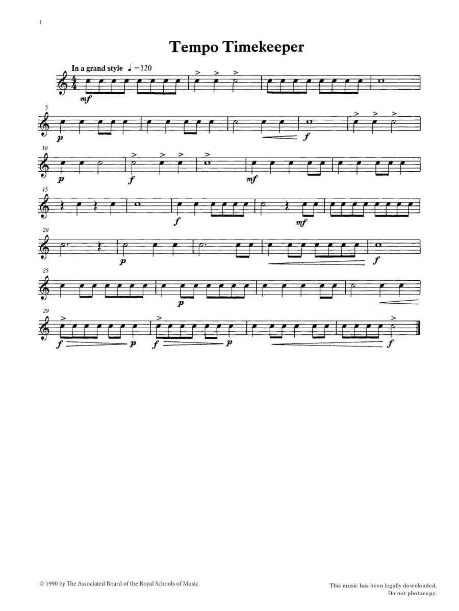 Tempo Timekeeper from Graded Music for Snare Drum, Book I Percussion scores gallery preview page 1