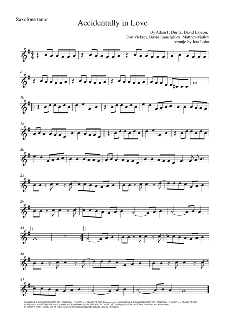 Accidentally In Love Tenor Saxophone scores gallery preview page 1