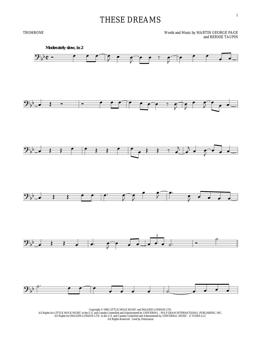 These Dreams These Dreams Trombone Solo scores gallery preview page 1