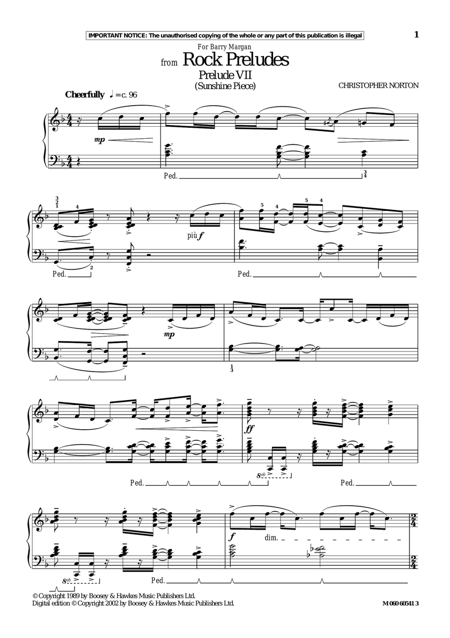 Prelude VII (Sunshine Piece) (from Rock Preludes) Piano Solo scores gallery preview page 1