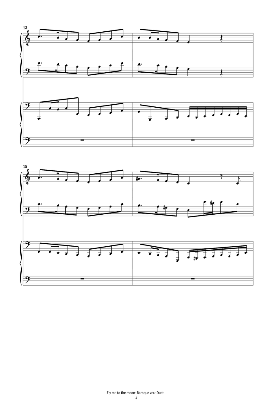 Fly Me To The Moon- Duet (Baroque version) Easy Piano scores gallery preview page 4