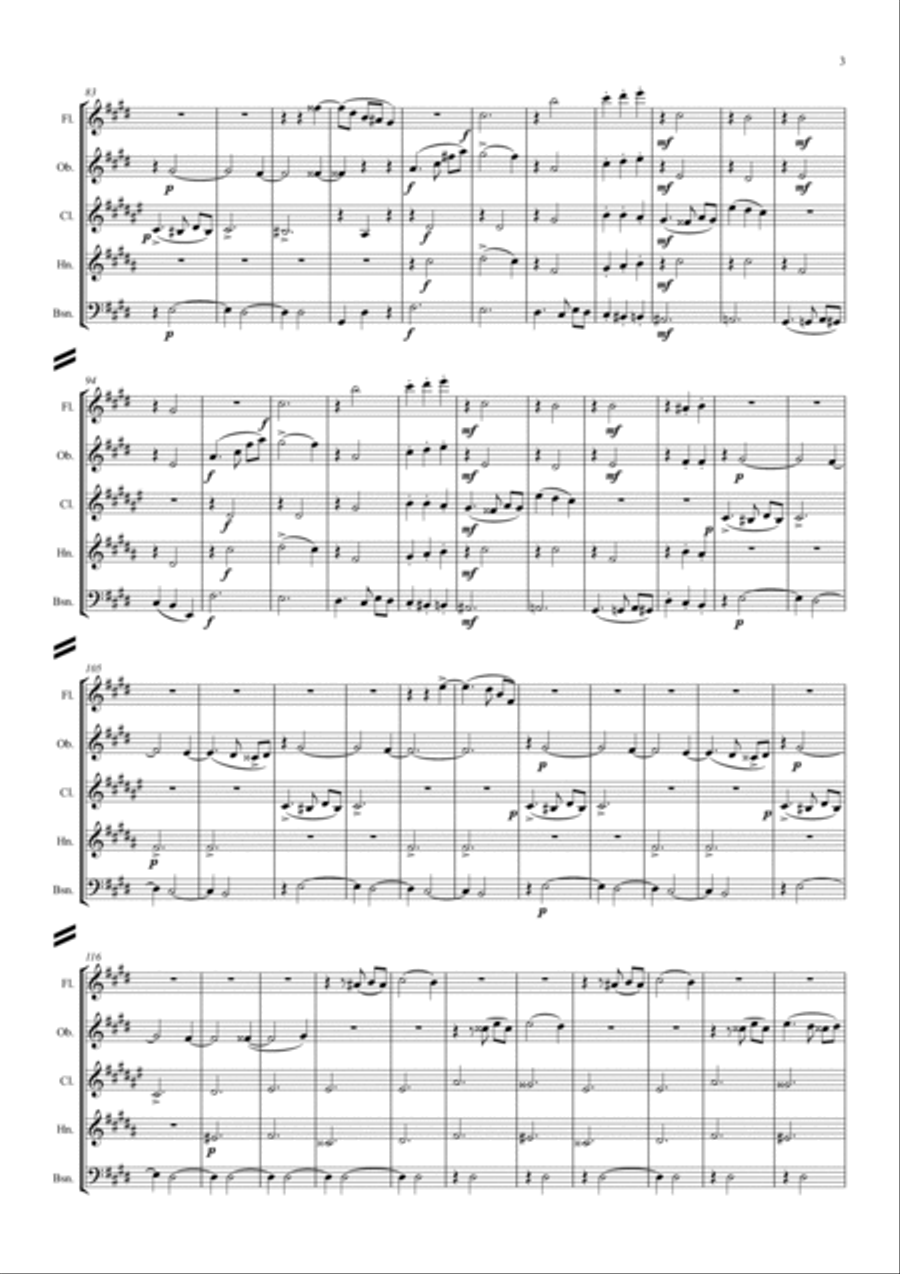 Tchaikovsky: The Seasons Op.37a “Winter” (Dec, Jan, Feb) - wind quintet Woodwind Quintet scores gallery preview page 3