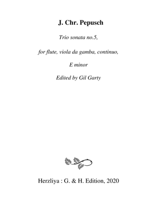 Book cover for Trio sonata, flute, viola da gamba, continuo, no.5, E minor