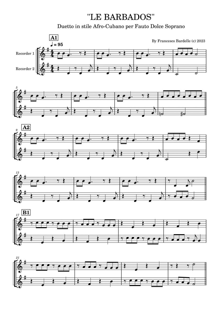 LE BARBADOS Woodwind Duet scores gallery preview page 1