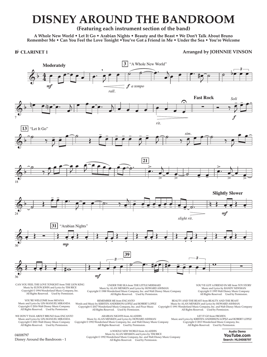 Disney Around the Bandroom - Bb Clarinet 1 Concert Band scores gallery preview page 1