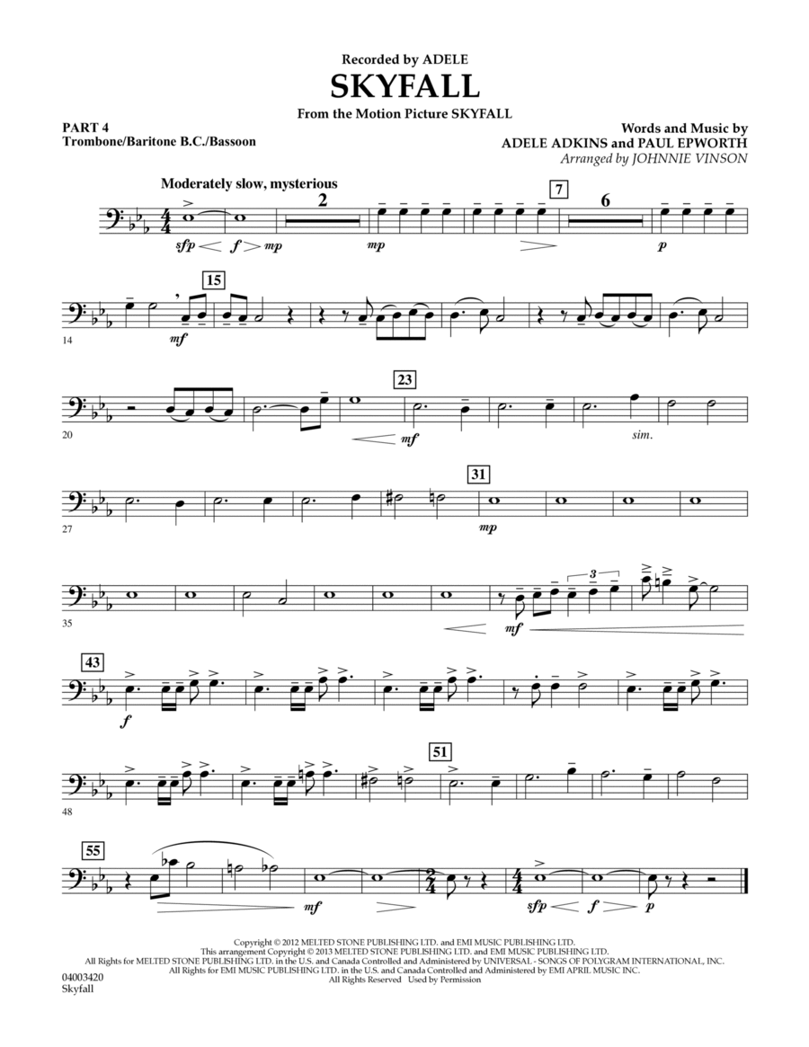 Skyfall - Pt.4 - Trombone/Bar. B.C./Bsn. Concert Band scores gallery preview page 1