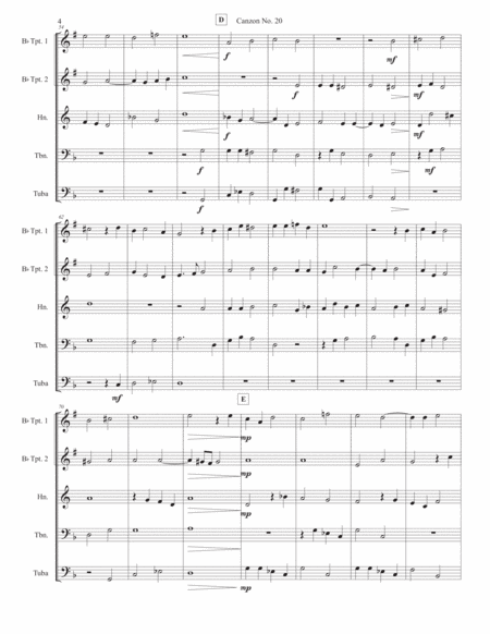 "Canzon No. 20: La Moranda" for Brass Quintet - Costanzo Antegnati image number null